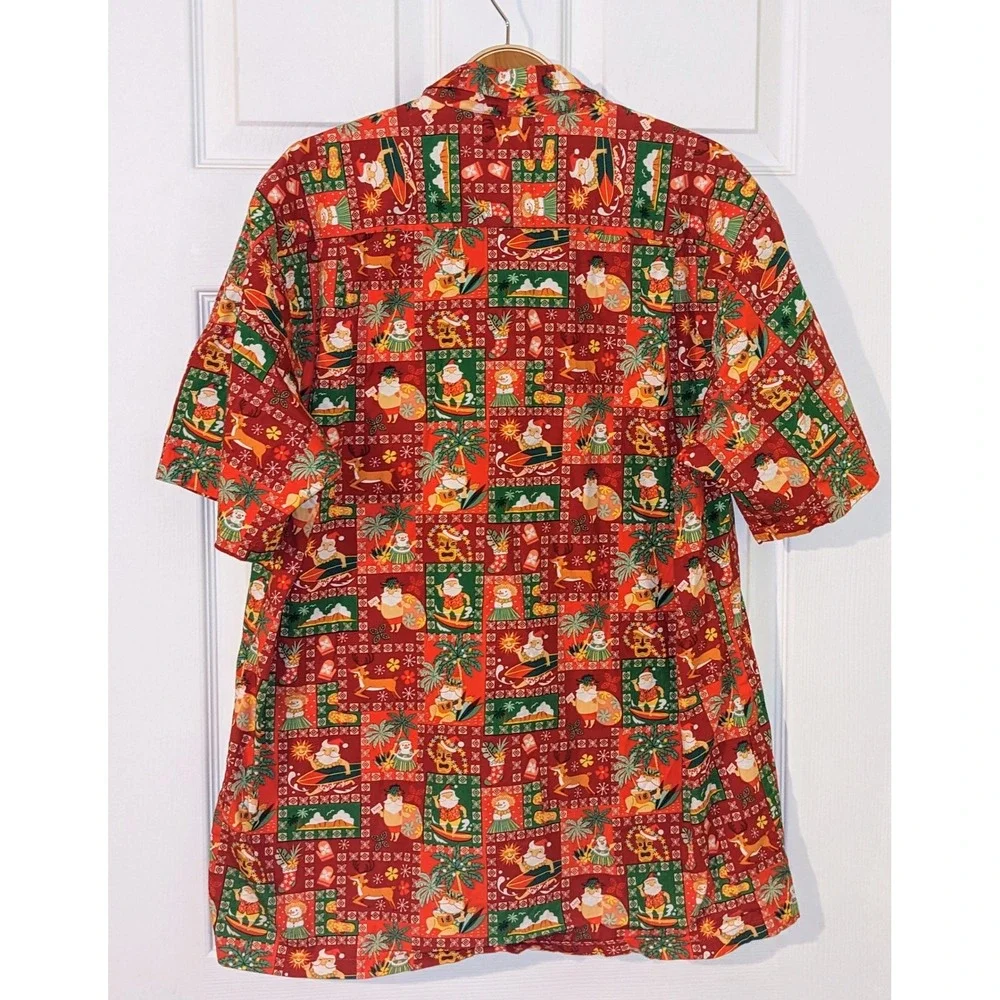RJC Hawaiian Christmas Shirt Santa Surfing Aloha Holiday Party Red L Made in USA